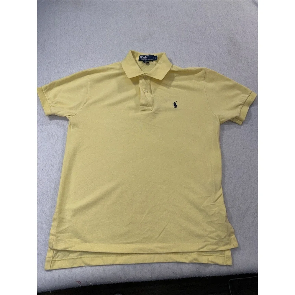 Ralph Lauren Polo Shirt Mens Small Yellow, Navy Blue Pony Casual Short Sleeve